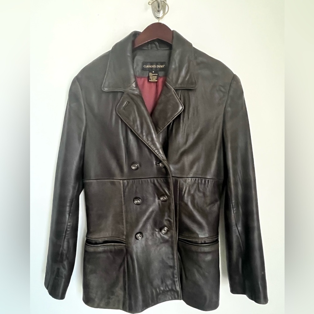 CLASSIQUES ENTIER Vintage Distressed Leather Women’s Blazer Jacket Size Small